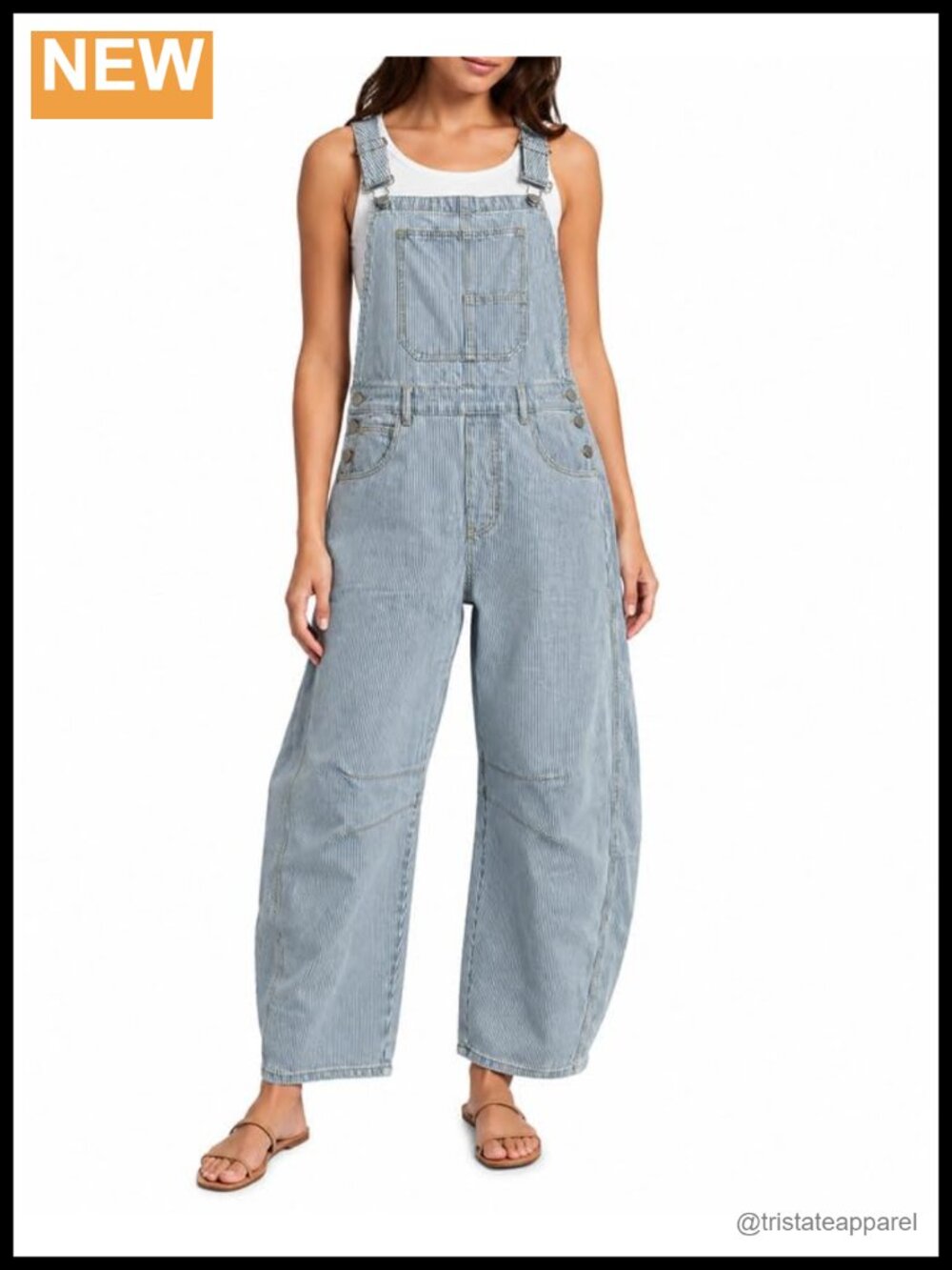 Barrel Leg Denim Bib Overalls Utility Pockets Cotton Polyester No Stretch